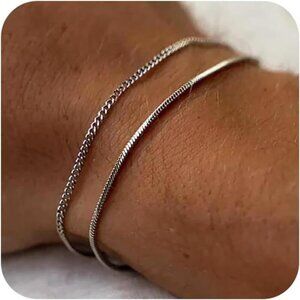 Snake Cuban Mens Bracelet Set Silver